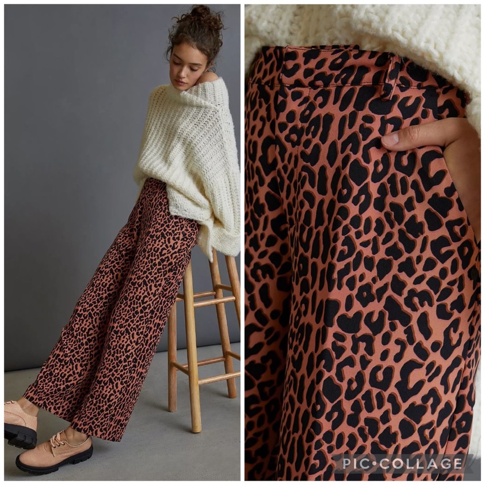 NWT : Anthropologie Scotch & Soda Mari Leopard Wide-Leg Pants Medium Women Relax